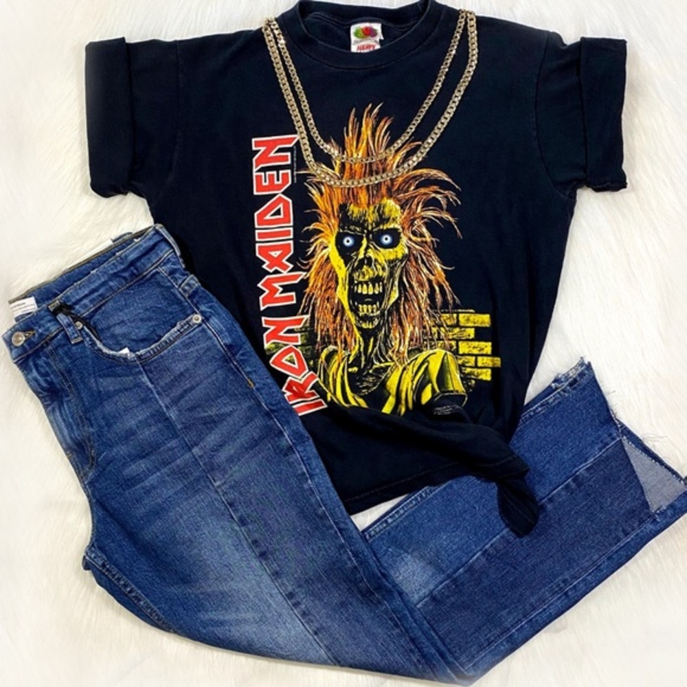 Vintage Graphic Print T Shirt Band Tee Iron Maid Metal Music 90s 80s - Picture 3 of 6
